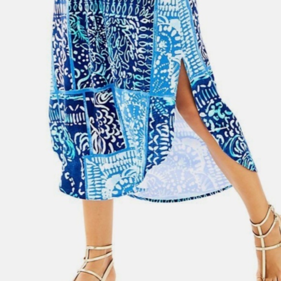 Lilly Pulitzer Meridian Deep Indigo Leied Back Flounce Tassel Midi Dress M - Picture 3 of 5